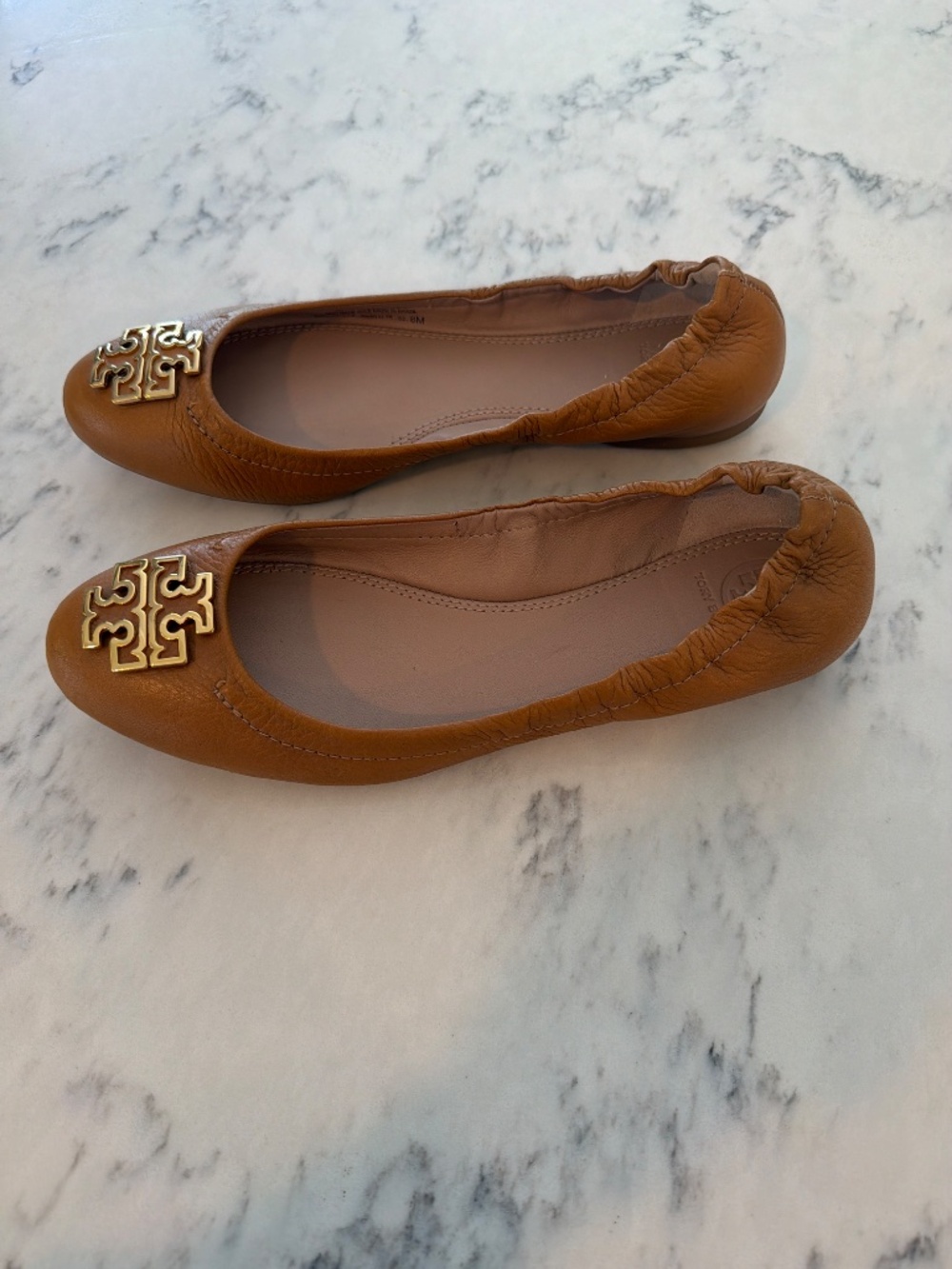 Tory Burch Neutral Tan Leather Ballet Flats - Picture 2 of 5